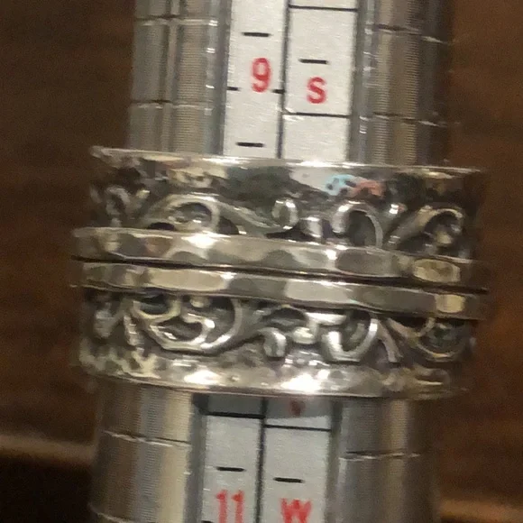 DIDAE Ornate Sterling Silver Wide Band Israeli Spinner Ring Sz. 8, 8-1/4, 10-1/4
